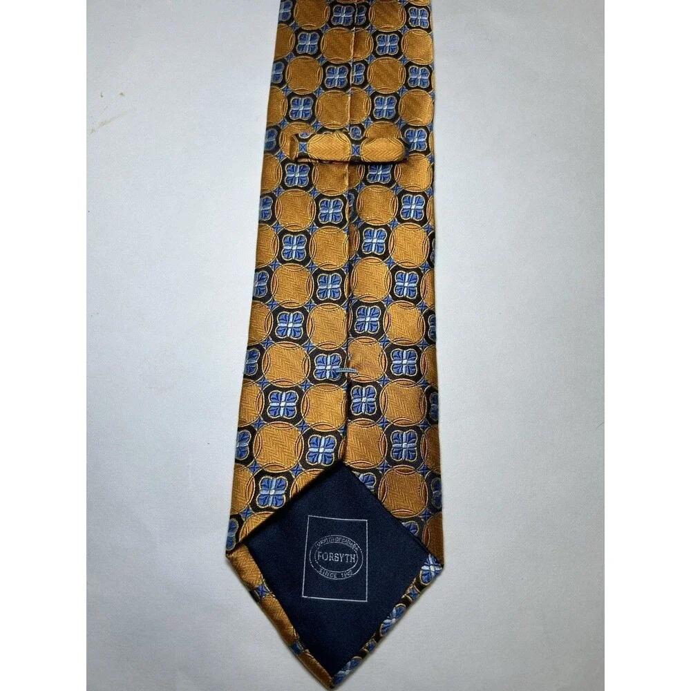 Forsyth Men’s Hand Sewn 100% Silk Geometric Neck Tie Orange/Blue
